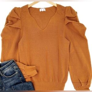 *PLUS* Puff Sleeve V-Neck Sweater
- CARAMEL